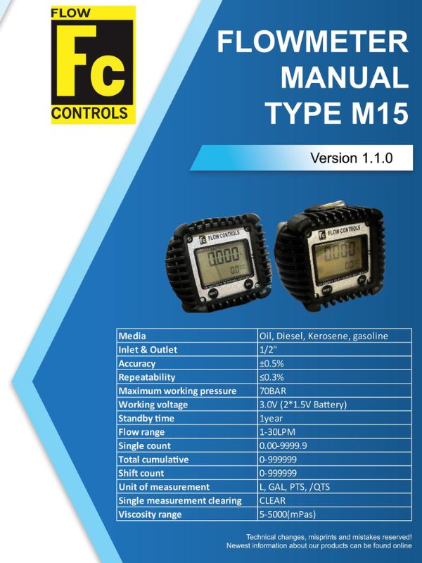 Flow Meter M Series For Low Viscosity Liquid Transfer